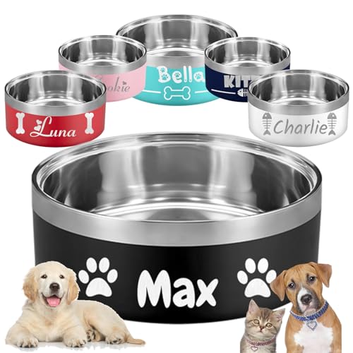 WolunLi Ciotola per cani personalizzata con nome personalizzato, Pet Cat Food Ciotole da 45/80/102/60 once, Ciotole per animali domestici in acciaio inossidabile antiscivolo