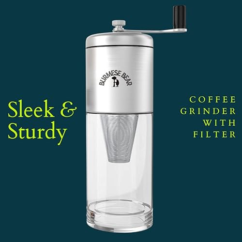 Miniatura 2 de Burmese Bear - Molinillo de café manual con molino cónico de cerámica molinillo de café portátil de mano con filtro integrado para granos de café