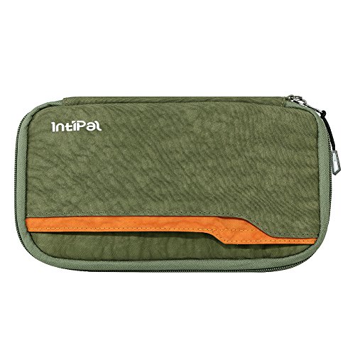 IntiPal RFID Reiseorganizer Dokumententasche Wasserabweisend Reiseetui Reisepasshülle Reisebrieftasche Reisemappe (Grün)