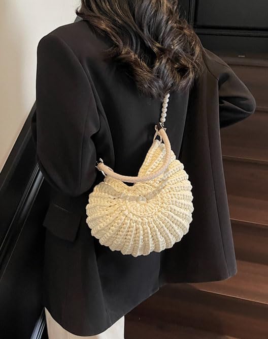Handmade Crochet Tote Bag Seashell Purse for Women Boho Shell Handbag Crossbody Shoulder Bag Summer Beach Clutch Hobo Handbag2