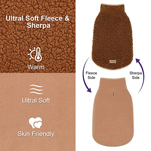 Image of cyeollo Sherpa Dog Coat Reversible Dog Jackets for Small Dogs, Brown, M