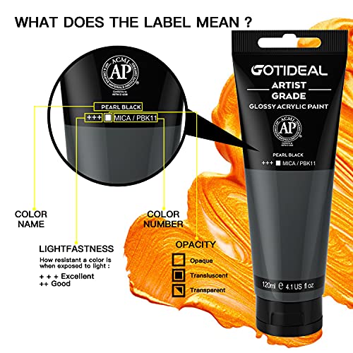 Image of GOTIDEAL Metallic Acrylic Paint Pearl Black Tubes(120ml, 4.1 oz) Non Toxic Non Fading,Rich Pigments for Painters, Ideal for Canvas Wood Clay Fabric Ceramic Craft Supplies (Pearl Black)