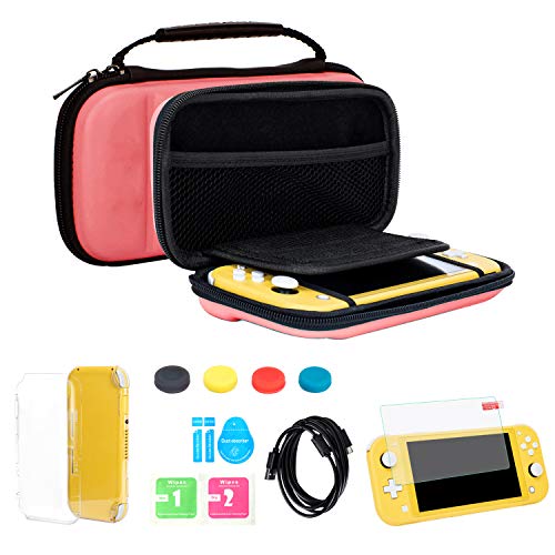TKOOFN Kits Étui & Accessoires 5 en 1 pour Nintendo Switch Lite, EVA Étui de Transport + Protecteurs d'Écran + Étui de Protection + 4 Capsules de Pouce + Cable USB + Lingettes de Nettoyage