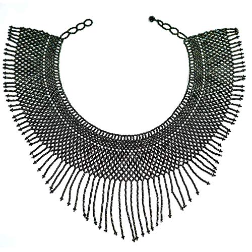 Ethnical Art Beaded Necklace Fantasy Handcrafted Strand Wide Chest Choker for Women and Girls, Model 1