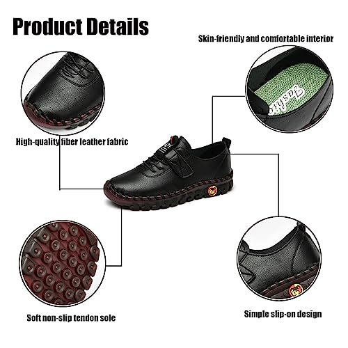 Image of Women's Tendon Soft Sole Casual Orthopedic Shoes Fashion HandSewing Leather Non-Slip Flat Loafers Low-top Outdoor Comfy Breathable Walk Mam Nurse Shoes