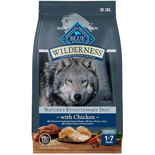 Blue Buffalo Wilderness Chicken Adult Dry Dog Food with Wholesome Grains + Antioxidant-Rich Fruits & Veggies, 34g Protein, Vibrant Energy for an Active Life, Made with Natural Ingredients, 28 lbs.