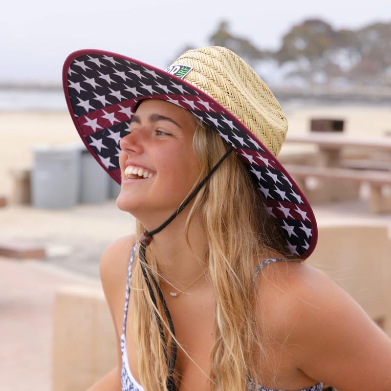 Image of COR Surf Straw Hats for Men and Women Classic Lifeguard Sun Hat with UPF 50+ Cloth Printed Under The Beach Hat