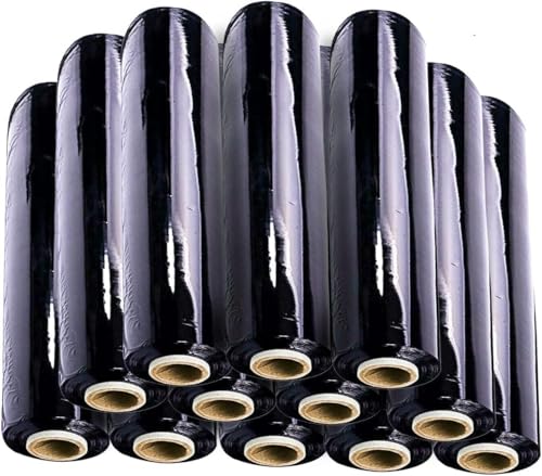 St@llion Rollo de envoltura retráctil de 400 mm x 250 m, resistente, para embalaje de paquetes, envoltura industrial para mudanzas, palés y paquetes (negro, paquete de 18)