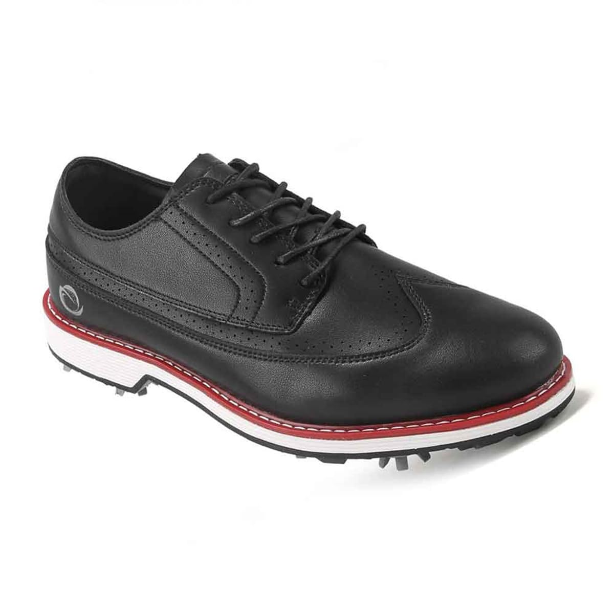 VEACAM Waterproof Golfers Shoes, Leather Spiked Golf Footwear Lace Up Comfortable Golf Training Sneakers,Black,10.5