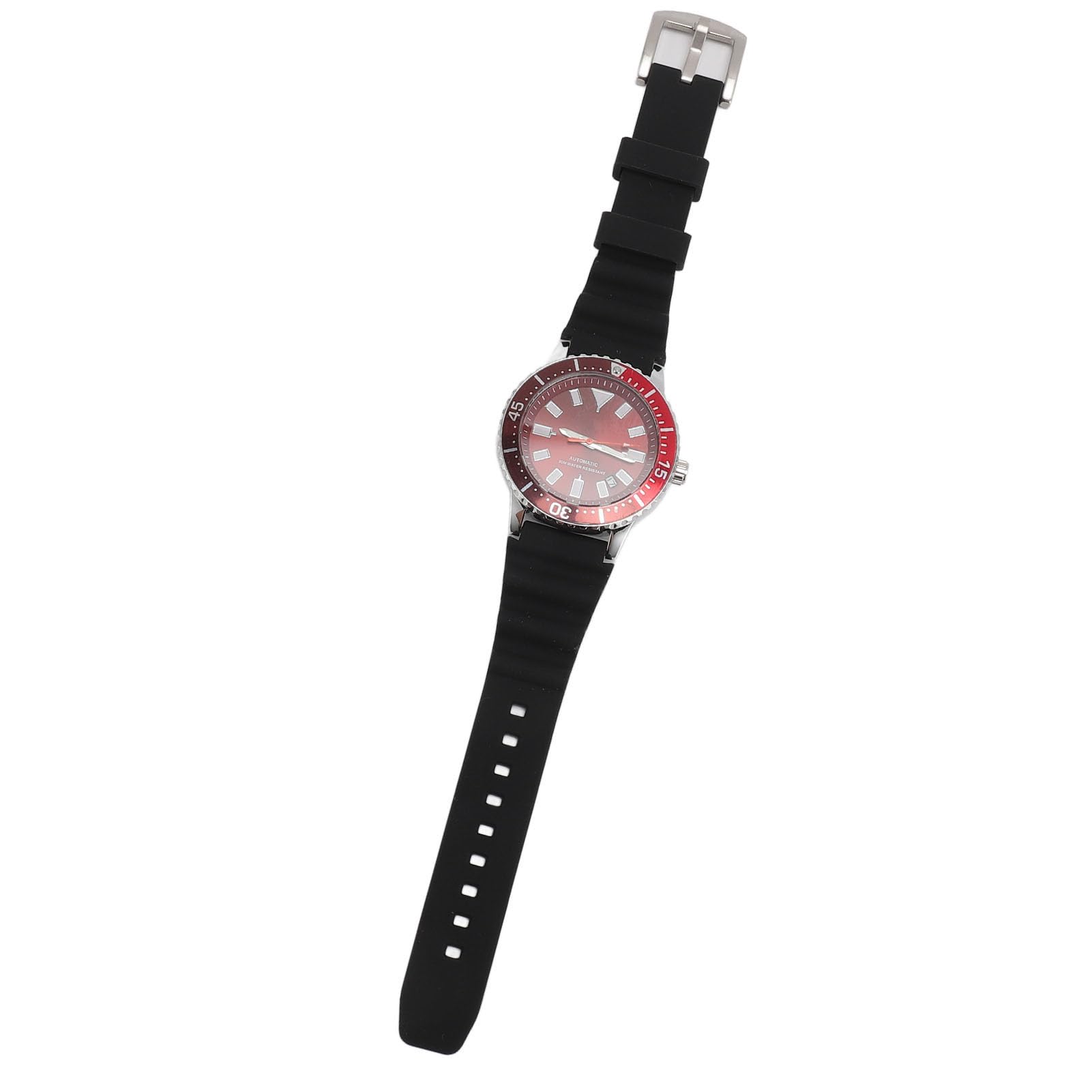 Generic Reloj Analógico para Hombre Resistente Al Agua Movimiento Automático Cronógrafo Reloj de Pulsera Pantalla Luminosa Bisel Giratorio para Pesca (Rojo Plateado)
