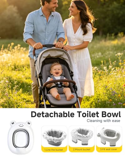 Foldable Portable Potty Training Seat for Toddlers, Frog Travel Potty Seat with Splash Guard, Non-Slip Legs, Storage Bag, BPA Free Toilet Trainer for Boys & Girls - Image 5