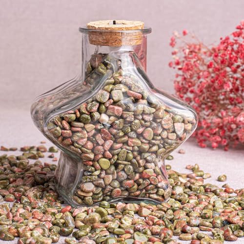 Image of Polished Unakite Crystal Chips 200 Pcs - 0.3 inch 10 oz Tumbled Stone Chips Crushed Sea Glass Stones Healing Reiki Crystal Making Home Decoration