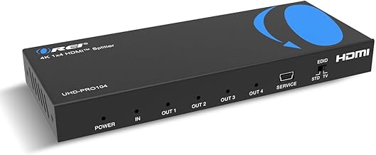 Orei 4K 1x4 HDMI Splitter Duplicater by OREI - with Down Scaler 4 Ports with Full Ultra HD, HDCP 2.2, Upto 4K at 60Hz, 1080p & 3D Supports EDID Control - UHDPRO-104, Model Number: UHD-PRO104
