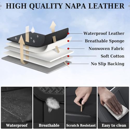 Image of Coverado Car Seat Covers Front Seats, Nappa Leather Front Seat Covers, Waterproof Car Seat Cushion, Black Seat Covers Car Seat Protector Interior Accessories Fit for Most Cars