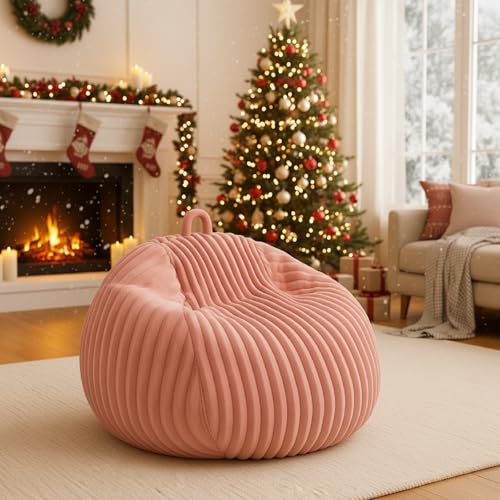 Honeydak Ribbed Rabbit Fur Stuffed Animal Storage Bean Bag Chair Cover (No Filler) Comfy Bean Bag...