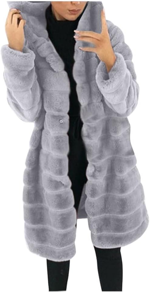 Firzero Winter Jackets for Women Plus Size Faux Fur Coat Winter Long Cozy Fuzzy Outerwear Warm Puffy Coat 2024