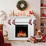Xbeauty 44" Electric Fireplace with Mantel Surround, 750W/1500W LED Freestanding Fireplace Heater with Realistic Flame, Adjustable Brightness, Remote Control for Living Room,Bedroom，Pearl White