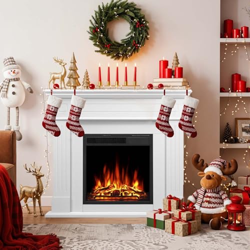 Xbeauty 44' Electric Fireplace with Mantel Surround, 750W/1500W LED Freestanding Fireplace Heater with Realistic Flame, Adjustable Brightness, Remote Control for Living Room,Bedroom，Pearl White