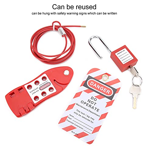 Image of Cable Lockout Hasp, Fish Shaped, Toolbox kit, for Lock Out Tag Out Stations, Red, Adjustable Cable Diameter 4mm /0.16in Length 2m /6.6ft