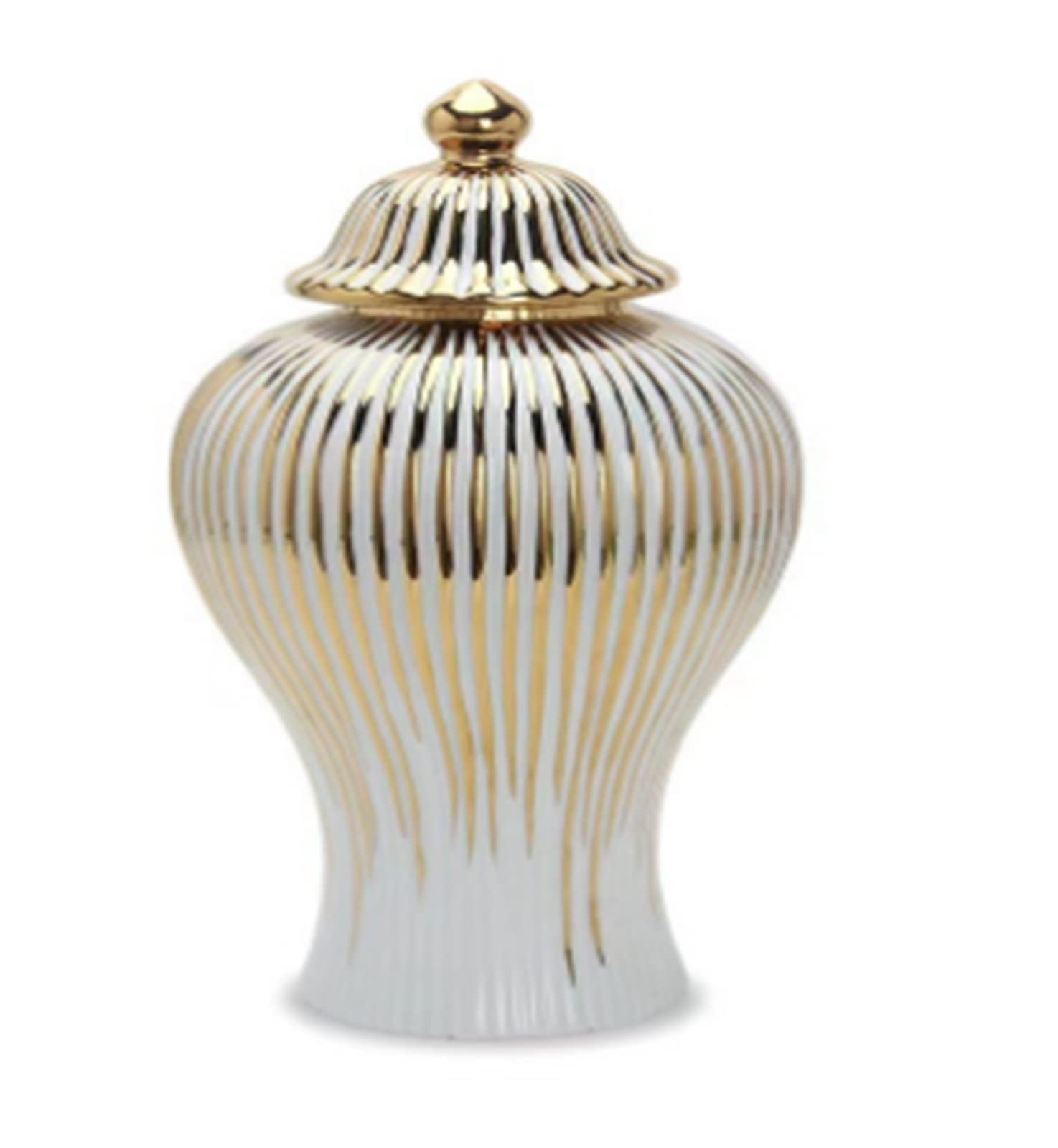 vase Modern Ginger Jar Storage Vase Floral Arrangement Home Decor Desktop Collectible with Lid Handicraft Decoration Handmade Bottle (Color : Large Gold)