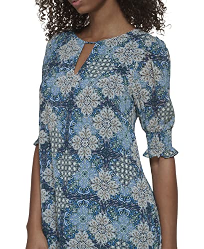 Jessica Howard Women's Tile Print Chiffon Shift Mini Dress with Elbow Sleeves2