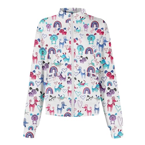 Scrub Jackets for Woman Zip Up Long Sleeve Tops Print Plus Size Womens Scrubs for Women Nursing Shirts with Pockets