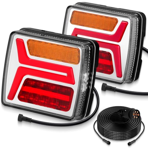EYPINS Rückleuchten Set, 12V LED Anhänger Rücklichter mit 10m Kabel, 7-polig Anhängerbeleuchtung Bremslicht Blinker Standlicht Kennzeichenbeleuchtung für PKW LKW Caravan Boot Vans | Wasserdicht IP67