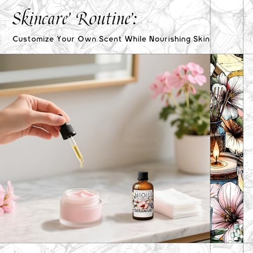 Image of HIQILI Geranium Fragrance Oil for Diffuser & Soap Making - 1 Fl Oz | Essential Oil for Candle & Body Lotion Making, Long-Lasting Scents, Car Freshies - 30 ML