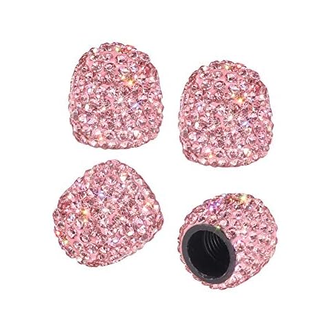 SAVORI Valve Caps, 4 Pack Handmade Crystal Rhinestone Tire Caps, Attractive Dustproof Accessories for Car (Pink) Cover