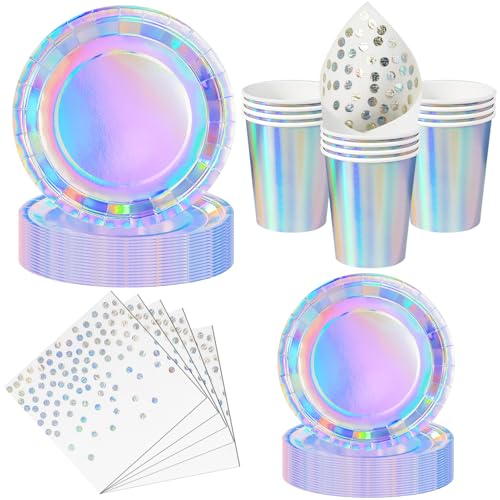 Nkaiso Set de Vaisselle Jetable 50 Pièces Argent - 10 Assiettes 23cm, 10 Assiettes 18cm, 10 Gobelets, 20 Serviettes - Pour Événement Chic, Baby Shower,...