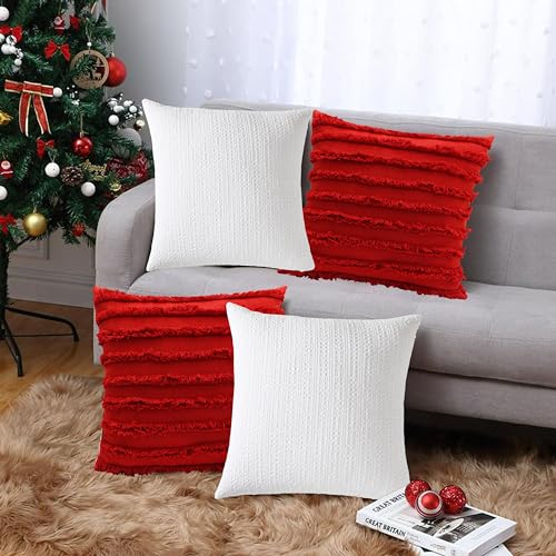 Image of Christmas White Cushion Covers 16x16 | Set of 2 | 100% Cotton | Christmas Theme Off White Cushion Covers 16x16 | Xmas Cushion Covers 16 x 16 inch