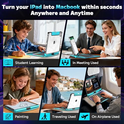 Image of Clear Keyboard Case for iPad Pro 13 inch (M4 /M5 2024 /2025),360 Swivel Multi-Touch Trackpad, with Wireless Bluetooth 3-Brightness &7-Color Backlit, Pencil Holder and Keyboard Shortcuts Blue