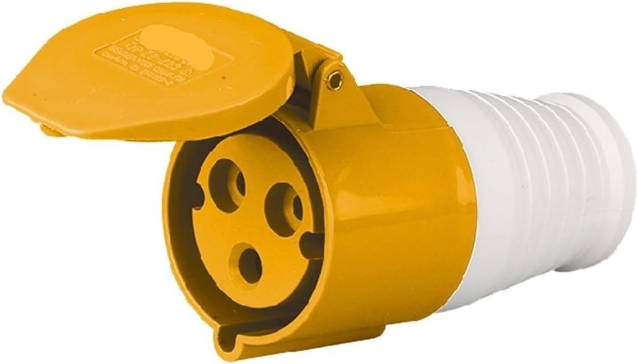 Connecteur femelle jaune 110V 16A avec prise industrielle étanche 3 broches