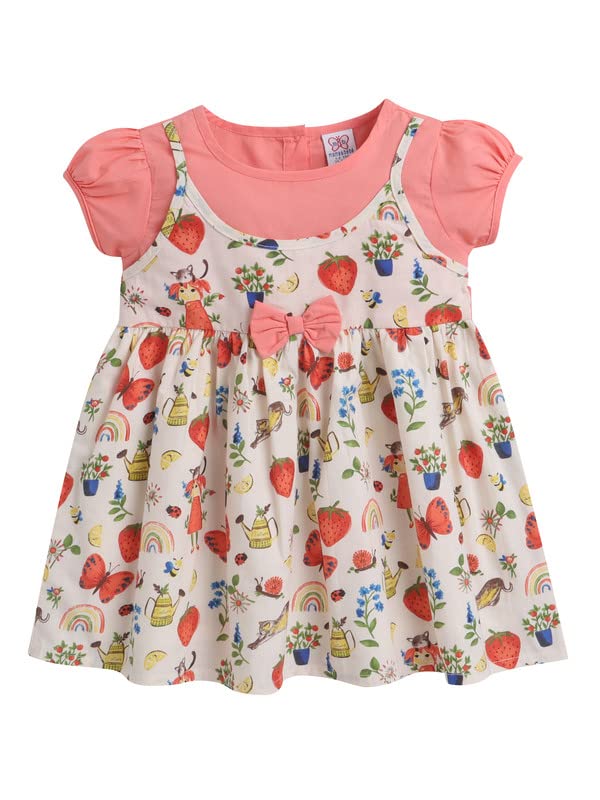 Image of Mama&Bebe Summer Dress for Girls with Cotton Soft Lining | Printed Fit & Flare Kids Outfit with Cute Bow Detail | Comfortable Breathable Party & Outing Dress for Toddlers and Little Girls