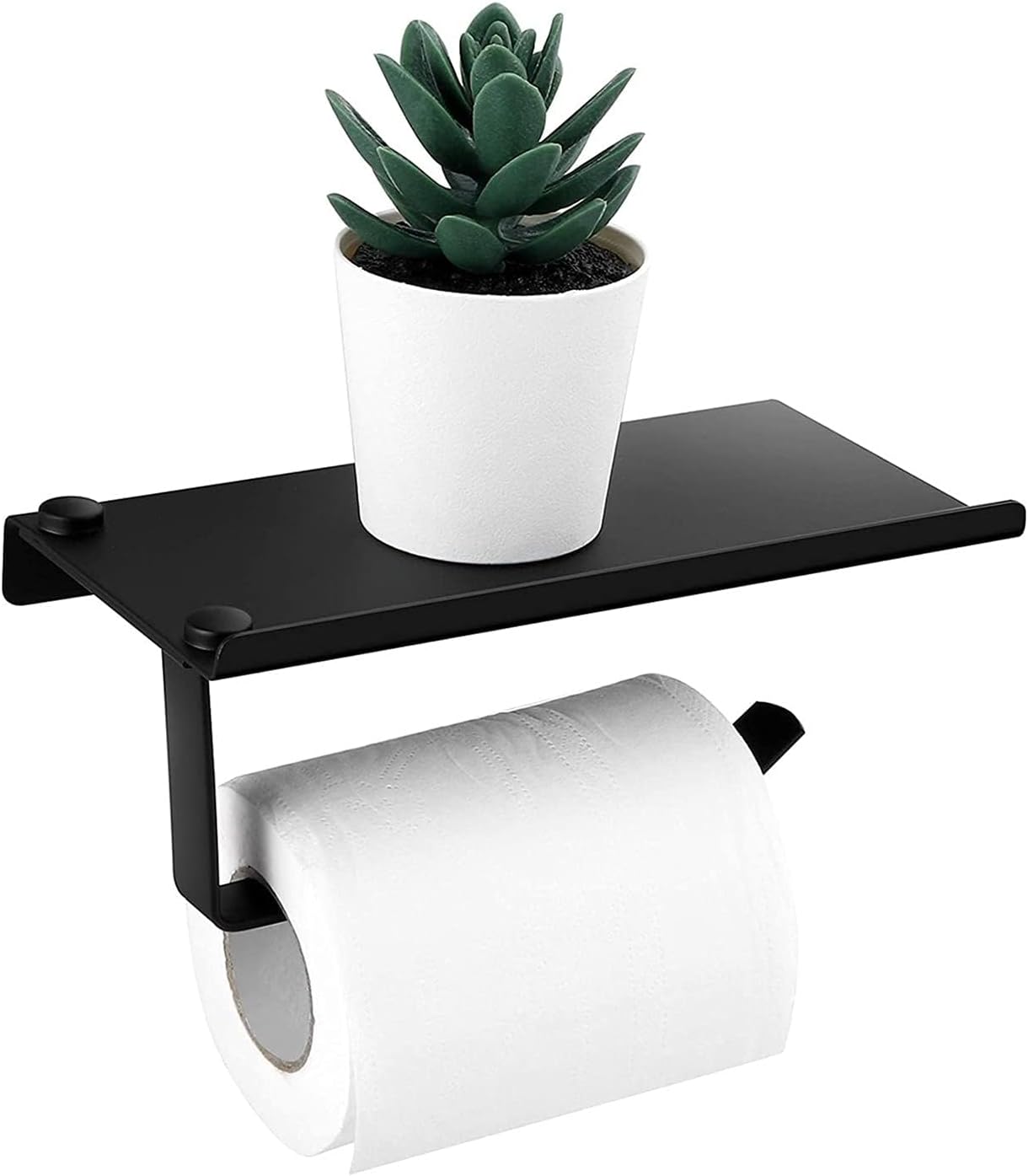 Toilet Paper Holder with Shelf, Wall - Mounted Bathroom Tissue Roll Organizer for RV/Camper/Bathroom, Black Bathroom Hardware with Storage Shelf