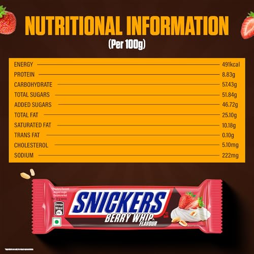 Image of Snickers Berry Whip Flavoured Chocolate Bar | Loaded with Crunchy Peanuts, Nougat & Caramel | Irresistibly Nutty Chocolate Bar | 40g | Pack of 6