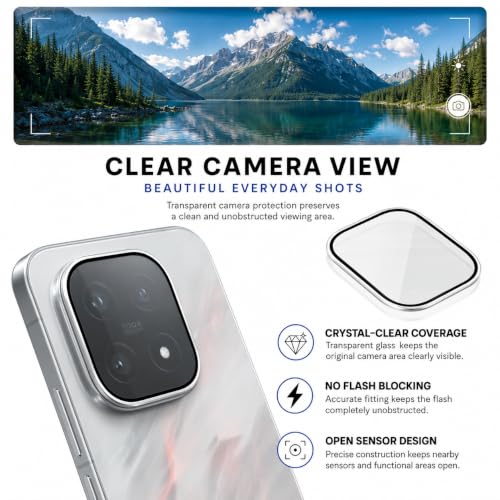 Image of FIRST MART Silver Camera Ring Guard Protector for iQOO 15 | Tempered Glass with Metal Alloy Rings, HD Clear, Scratch Resistant, Case-Friendly | Pack of 1