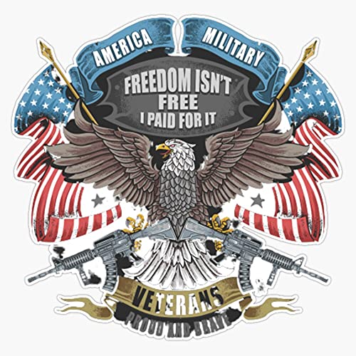 America Veterans Military Freedom Eagle with Flag and Weapons Vinyl Sticker Waterproof Decal Laptop Wall Window Bumper Sticker 5