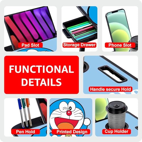 Image of TEKCOOL Wood Smart Multipurpose Foldable Laptop Table with Cup Holder,Study Table,Bed Table,Breakfast Table,Foldable and Portable /Ergonomic & Rounded Edges /Non-Slip Legs (doremon)'