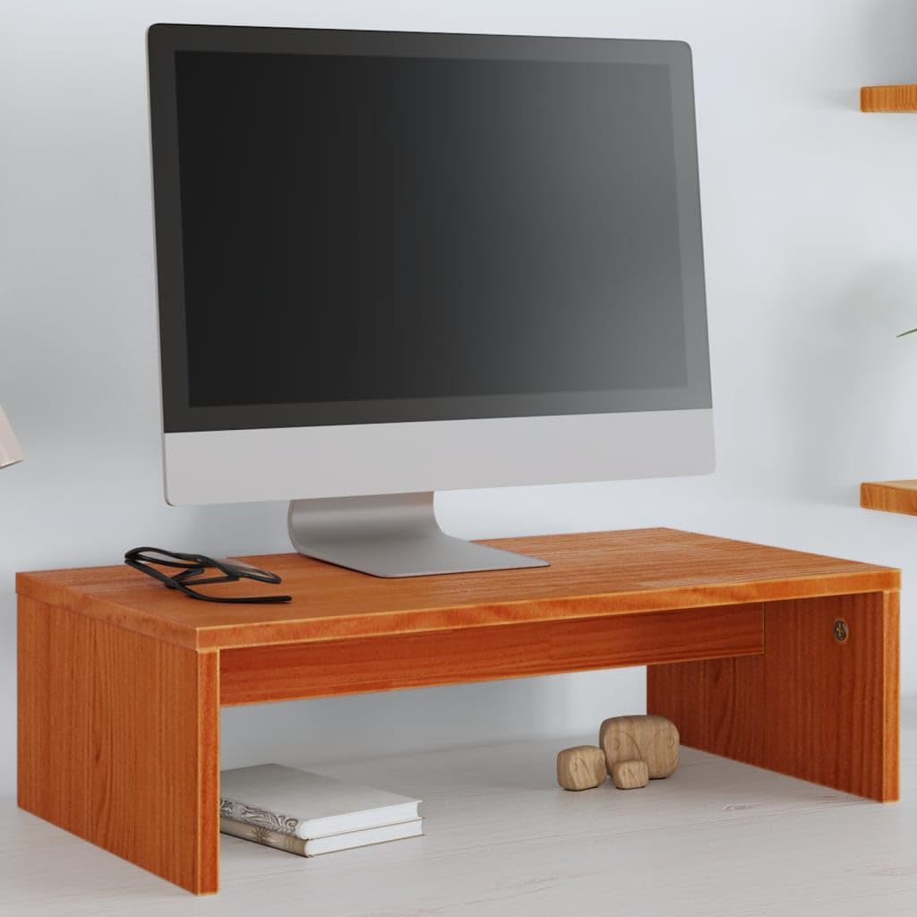 TABOJS Supporto TV ergonomico in Legno, Supporto per Monitor in Pino con Contenitore, 50x27x15 cm, Ideale per Ufficio e Soggiorno, migliora Il Comfort e la nizzazione