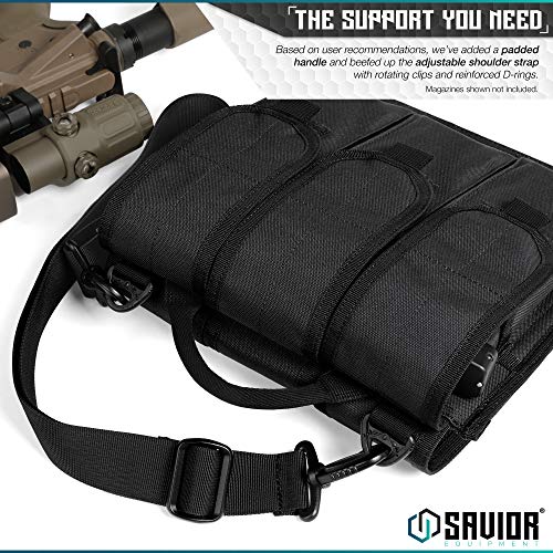 Savior Equipment Tactical Rifle & Pistol Magazine Pouch Carrier For M4 Carbine Ar15 Ak47 - Up To 6 Extended Mag, Adjustable Padded Shoulder Strap Included Obsidian Black #TOP4