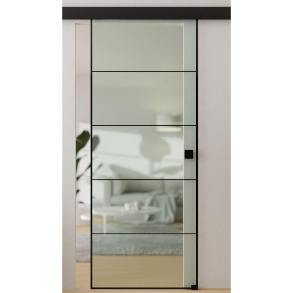 HORI Glasschiebetür Loft Design – ESG-Sicherheitsglas Klarglas ohne Bohrungen – Glastür zum schieben - Raumtrenner für Innenräume ohne Zubehör - Lofttür ohne Beschläge 2058 x 935 mm I ohne