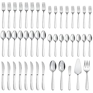 LIANYU 65-Piece Heavy Duty Silverware Set with Serving Utensils, Stainless Steel Flatware Cutlery Set for 12, Eating Utensils Tableware Include Forks Knives Spoons, Mirror Finished, Dishwasher Safe