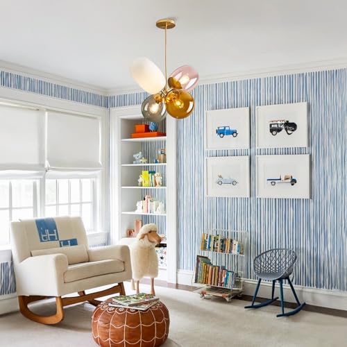 Kco Lighting Modern Colorful Pendant Light Gold Globe Pendant Lighting Stained Glass Balloon Chandelier Light Fixture Colored Glass Pendant Lights Kitchen Island For Kids Room thumb #3