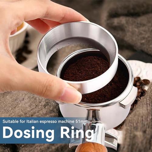 51/53/58 mm Espresso Dosing Funnel, Aluminum Coffee Dosing Ring Espresso Powder Ring Replacement with Magnetic for Home/Cafe (51MM)