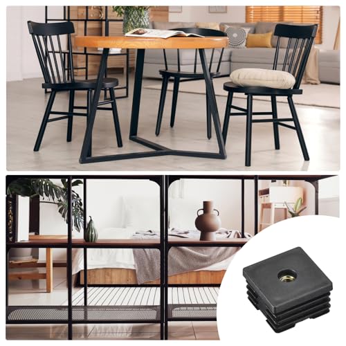 Image of uxcell 6Pcs Inserts for Square Tubes with M8-1.25mm Thread, for 1.57 inchx1.57 inch OD Square Tube, Black Plastic Plug Caster Insert Chair End Caps Furniture