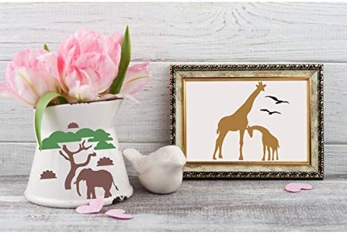 African Wild Safari Animals Stencils - 6 Pcs Giraffe Tiger Rhino Camel Ostrich Template for Painting on Wood Card Making DIY Projects 13x13cm