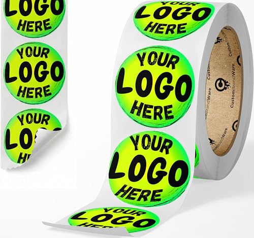 CustomBrandWare Build Your Own Stickers - Any Design Or Logo - Personalize Business - 50+ Roll - Multi Shapes Sizes Backgrounds Text - Gloss/Matte Labels (2 inch Circle)