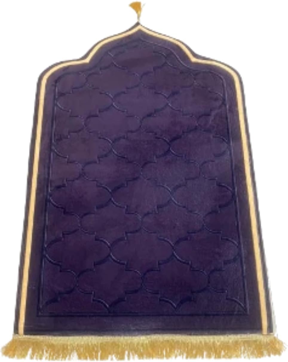 Velvet Janamaz Prayer Mat (70 x 100 cm) with Soft Padded Suede Texture, Anti-Slip Back & Elegant Tassels – Luxury Islamic Prayer Rug for Daily Salah & Gifting (Violet)