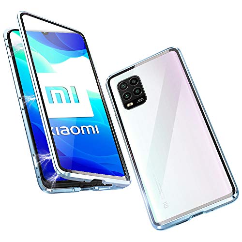 DoubTech Carcasa para Xiaomi Mi 10 Lite 5G Adsorción Magnética Tech Funda 360 Grados Protección Funda Antigolpes Marco Aluminio Vidrio Templado Imán Fuerte Metal Flip Cover